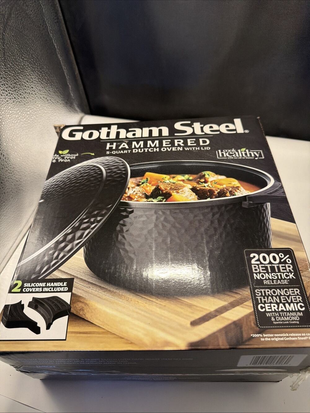 Gotham Steel Hammered 5 Qt Lightweight Dutch Oven Pot with Lid Open Box